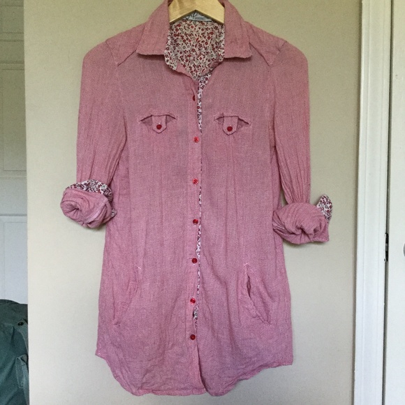 Zara Longsleeve Button-down Red Tunic With Pockets - Picture 3 of 15